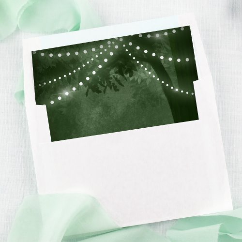 Green Rustic Tree String Lights Wedding Envelope Liner