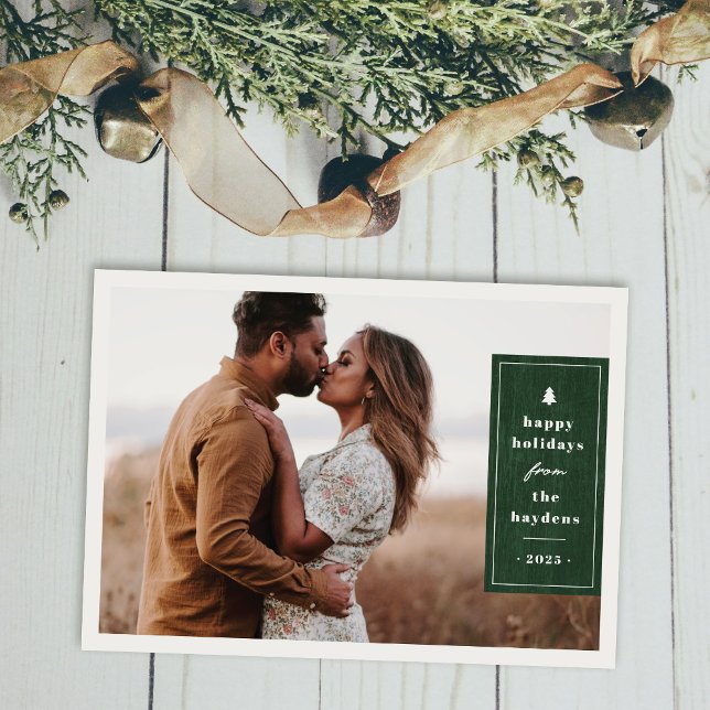 Green Rustic Tree Woodgrain Christmas Photo Card (Creator Uploaded)