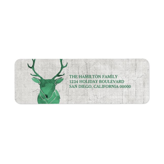 Green Rustic Watercolor Deer Holiday Label (Front)