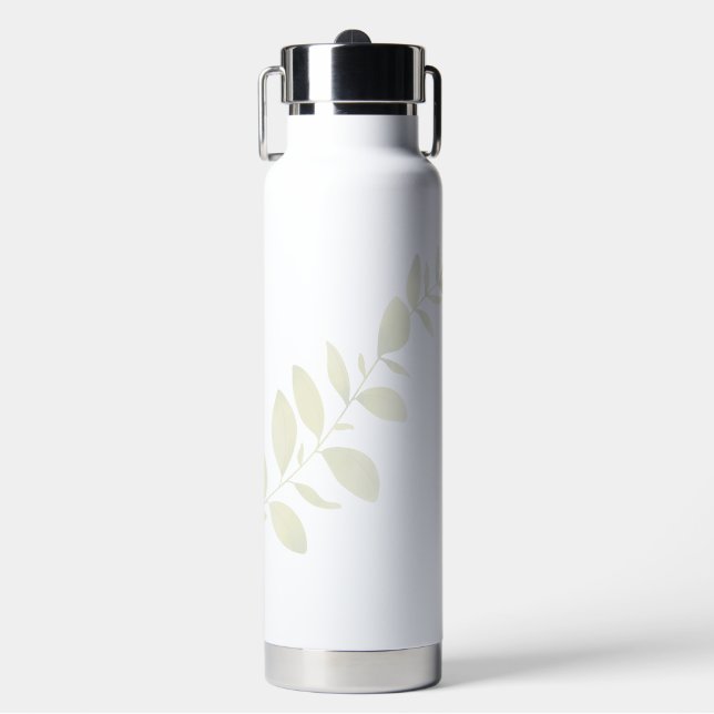 Green Rustic Watercolor Floral Wedding Water Bottle (Front)
