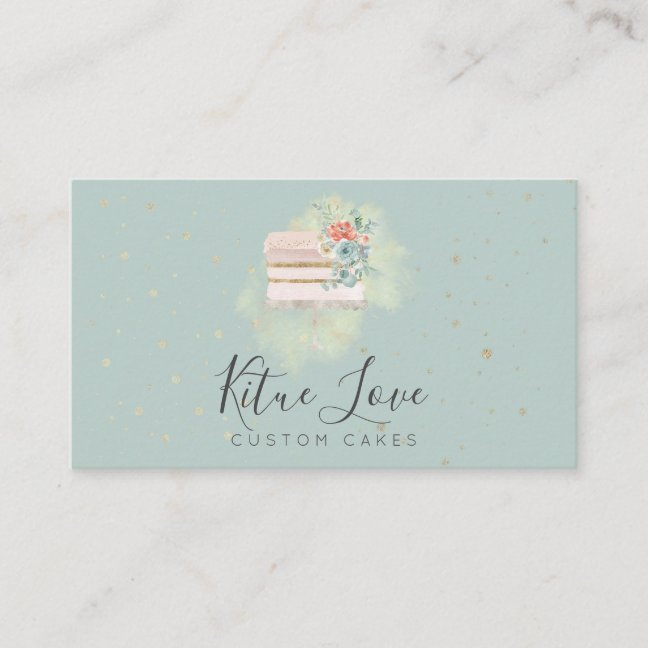 Green Rustic Wedding Cake Baker Pastry Patisserie Business Card
