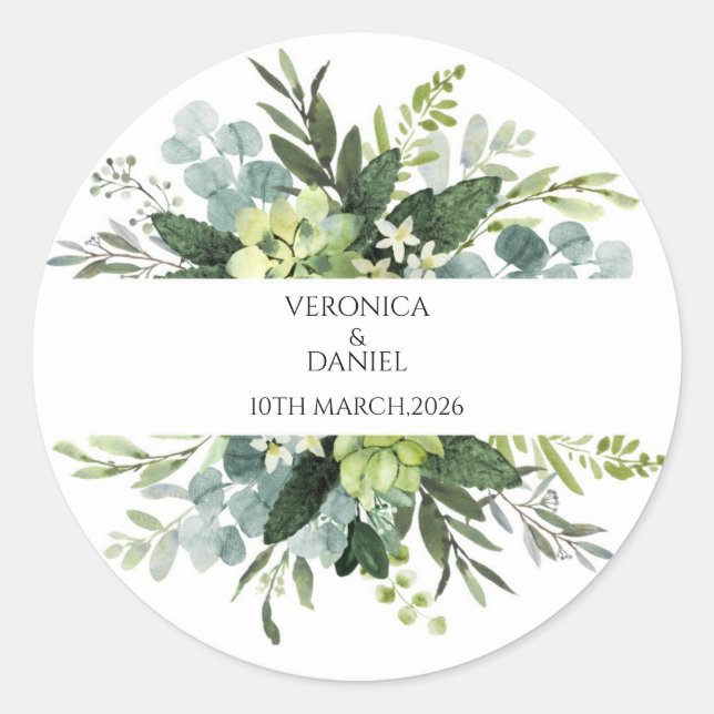 Green Rustic Wedding Circle Sticker (Front)