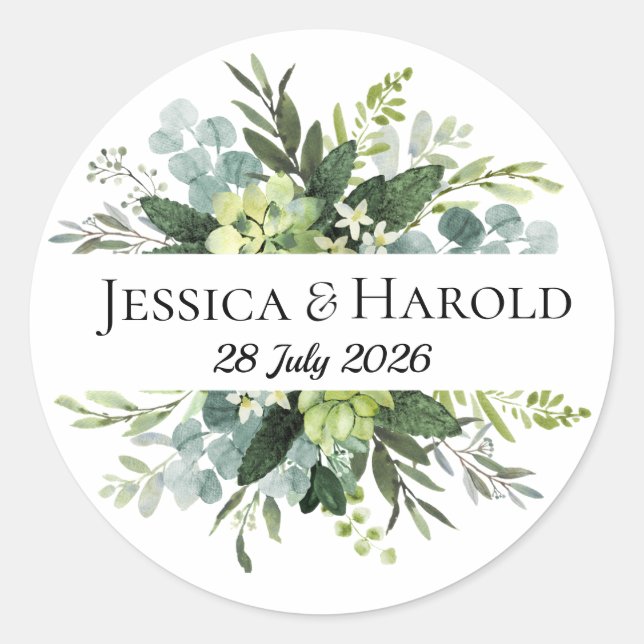 Green Rustic Wedding Sticker Eucalyptus Label (Front)