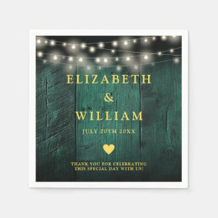 Green Rustic Wood Boho Barn String Lights Wedding Napkins