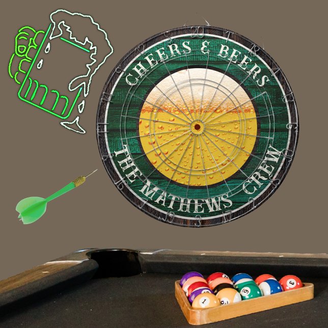 Green Rustic Wood Cheers n Beers Drinking Dart Boa Dart Board (Creator Uploaded)