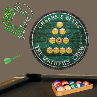 Green Rustic Wood Cheers n Beers Drinking Dart Board