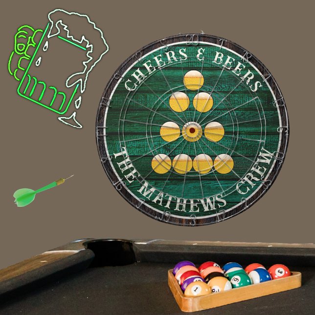 Green Rustic Wood Cheers n Beers Drinking Dart Board (Creator Uploaded)