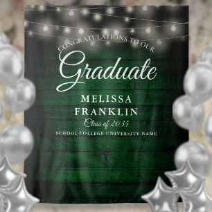 Green Rustic Wood String Lights Graduate Backdrop