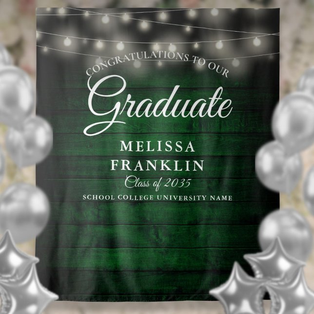 Green Rustic Wood String Lights Graduate Backdrop (Green Rustic Wood String Lights Graduate Backdrop)