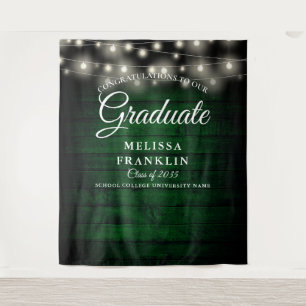 Green Rustic Wood String Lights Graduate Backdrop