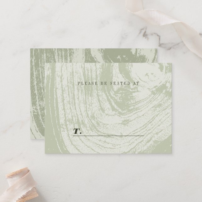 Green Rustic Woodgrain Texture Spring Wedding Place Card (Front/Back In Situ)