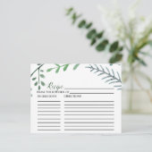 Green Rustic Wreath Bridal Shower Recipe Cards (Standing Front)
