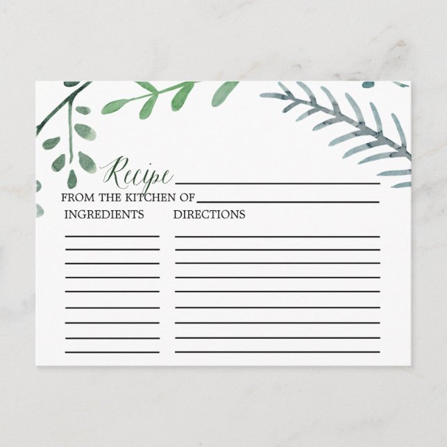 Green Rustic Wreath Bridal Shower Recipe Cards (Front)