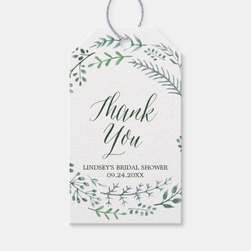 Green Rustic Wreath Bridal Shower Thank You Favor Gift Tags