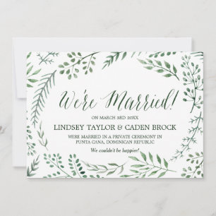 Green Rustic Wreath Elopement Announcement