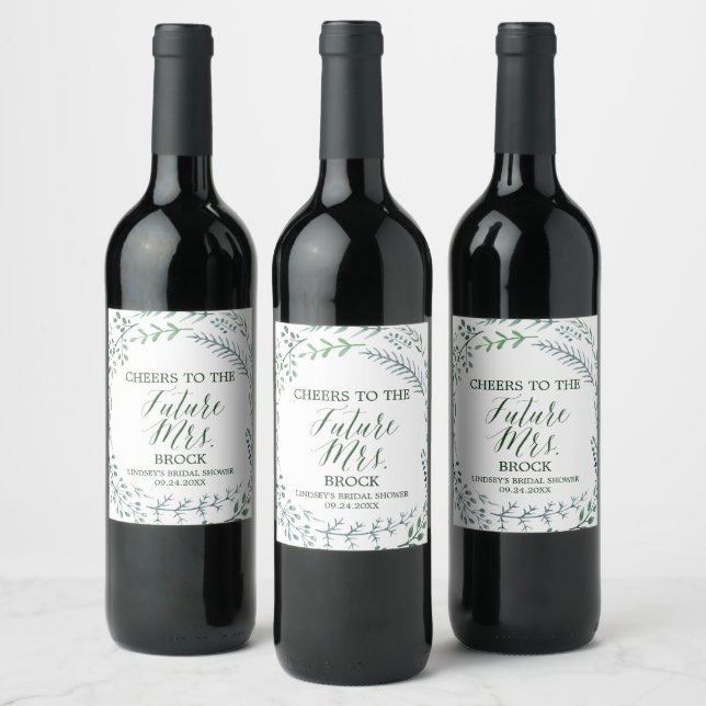 Green Rustic Wreath Future Mrs Bridal Shower Wine Label (Bottles)