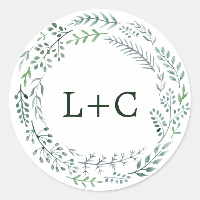 Green Rustic Wreath Wedding Envelope Seals (Front)