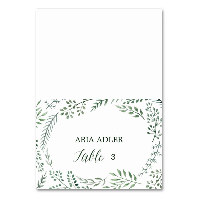 Green Rustic Wreath Wedding Escort Place Cards (Front)