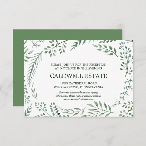 Green Rustic Wreath Wedding Reception Insert Invitation