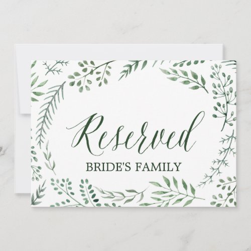 Green Rustic Wreath Wedding Reserved Sign Invitation