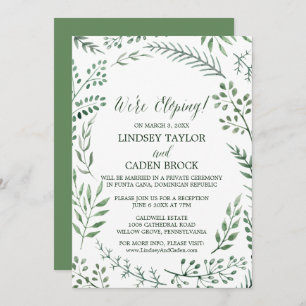 Green Rustic Wreath We're Eloping Reception Only Invitation