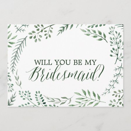 Green Rustic Wreath Will You Be My Bridesmaid Card