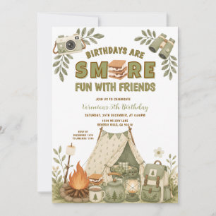 Green S’more Fun With Friends Camping Birthday Invitation