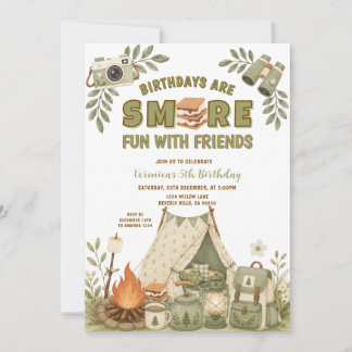 Green S’more Fun With Friends Camping Birthday Invitation