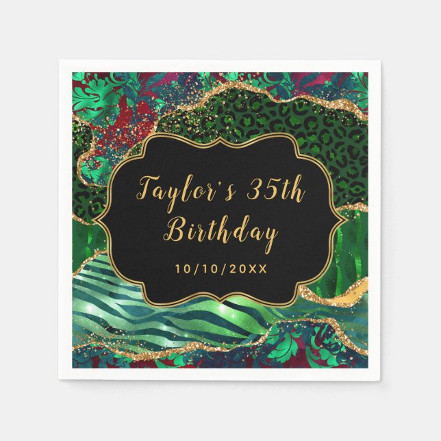Green Safari Agate Birthday Napkins (Front)