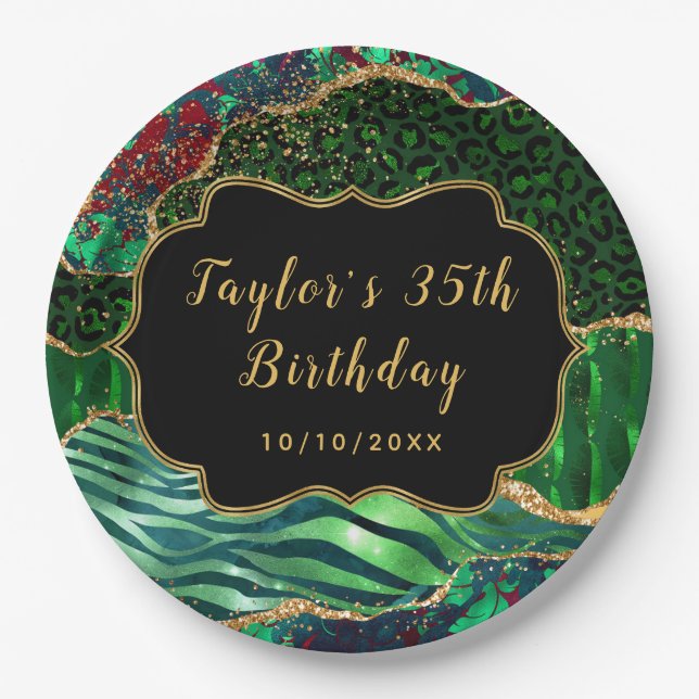 Green Safari Agate Birthday Paper Plates (Front)