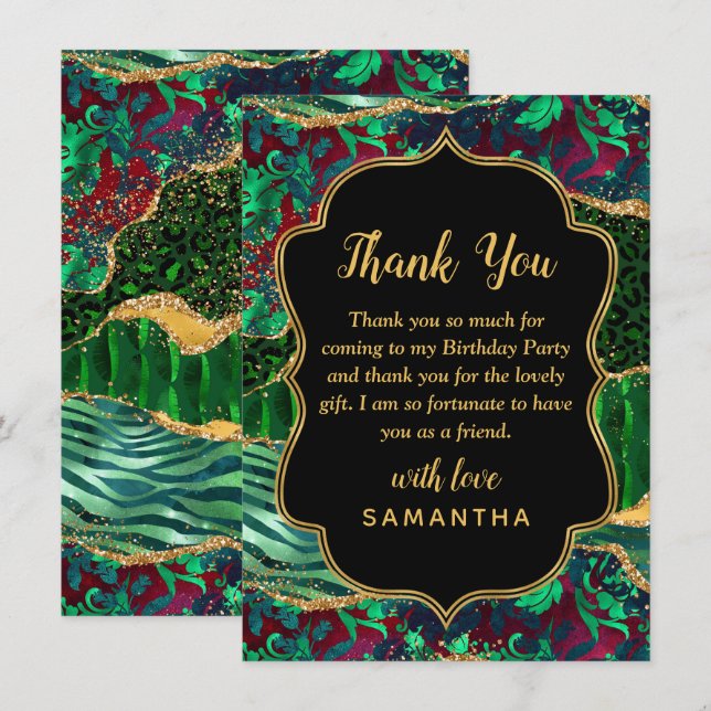 Green Safari Agate Birthday Thank You Card (Front/Back)