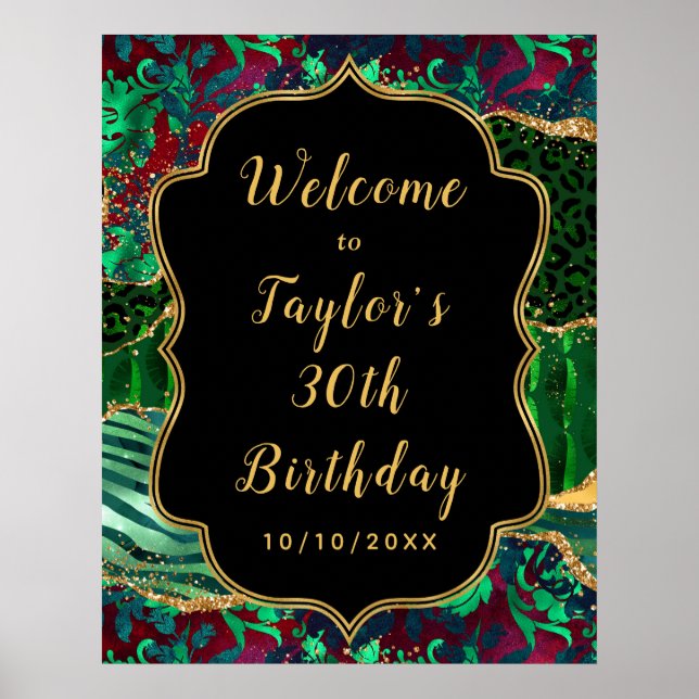 Green Safari Agate Birthday Welcome Poster (Front)