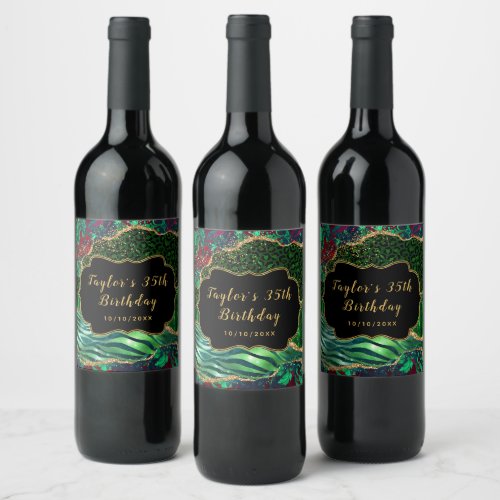 Green Safari Agate Birthday Wine Label