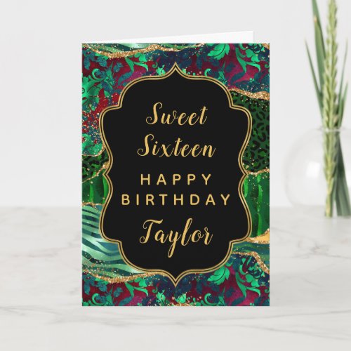 Green Safari Agate Sweet 16 Happy Birthday Card