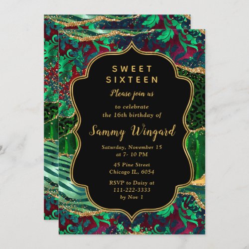 Green Safari Agate Sweet Sixteen Invitation