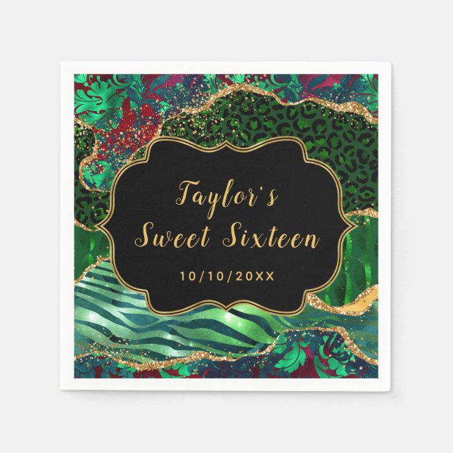 Green Safari Agate Sweet Sixteen Napkins (Front)