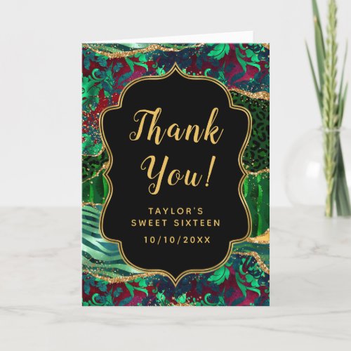 Green Safari Agate Sweet Sixteen Thank You Card