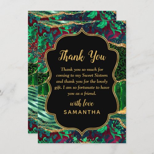 Green Safari Agate Sweet Sixteen Thank You Card