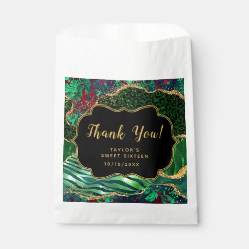 Green Safari Agate Sweet Sixteen Thank You Favor Bag