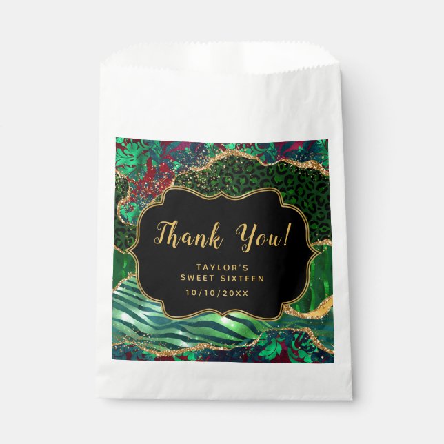 Green Safari Agate Sweet Sixteen Thank You Favor Bag (Front)