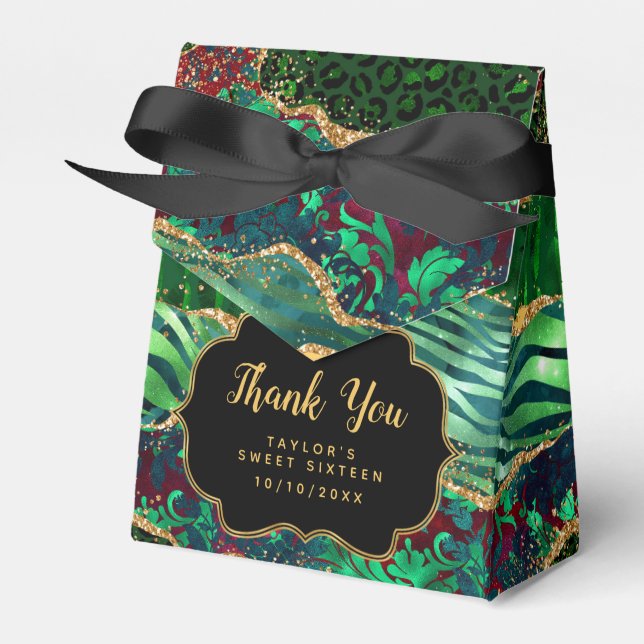 Green Safari Agate Sweet Sixteen Thank You Favor Boxes (Front Side)