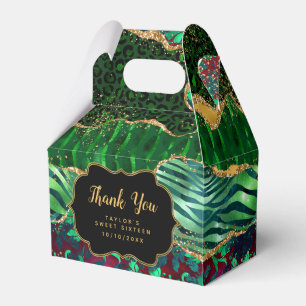 Green Safari Agate Sweet Sixteen Thank You Favor Boxes
