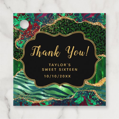 Green Safari Agate Sweet Sixteen Thank You Favor Tags