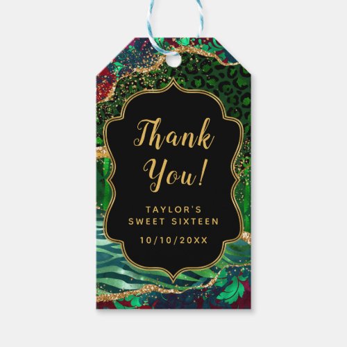 Green Safari Agate Sweet Sixteen Thank You Gift Tags