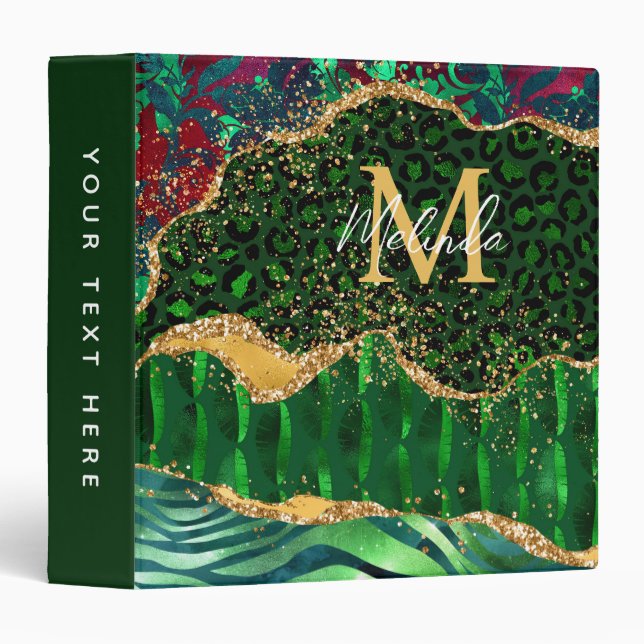Green Safari Animal Print Agate 3 Ring Binder (Front/Spine)