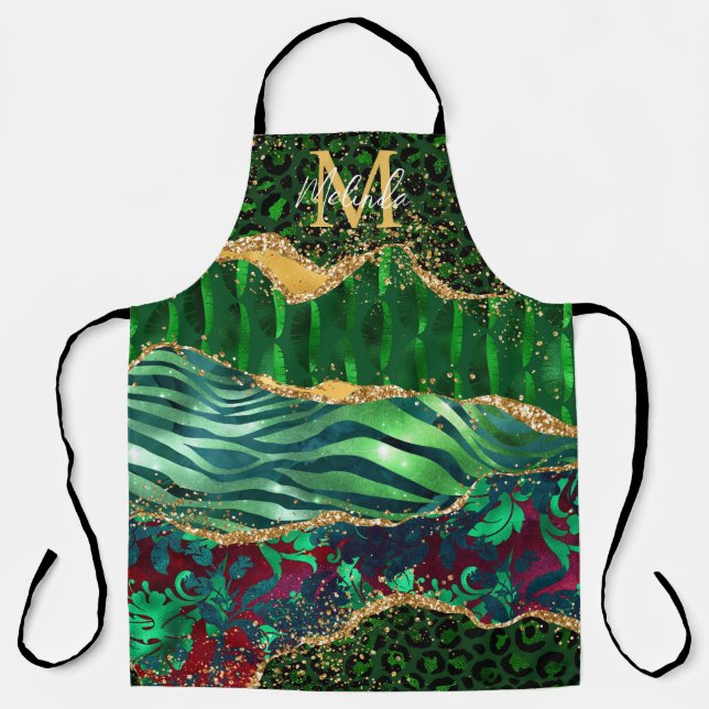 Green Safari Animal Print Agate Apron (Front)
