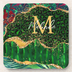 Green Safari Animal Print Agate Beverage Coaster