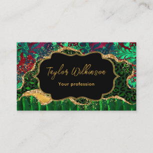Green Safari Animal Print Agate Business Card