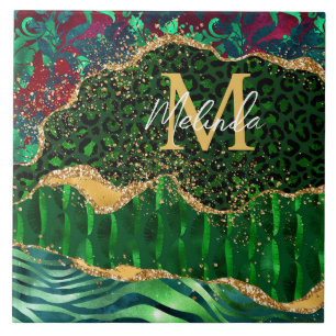 Green Safari Animal Print Agate Ceramic Tile