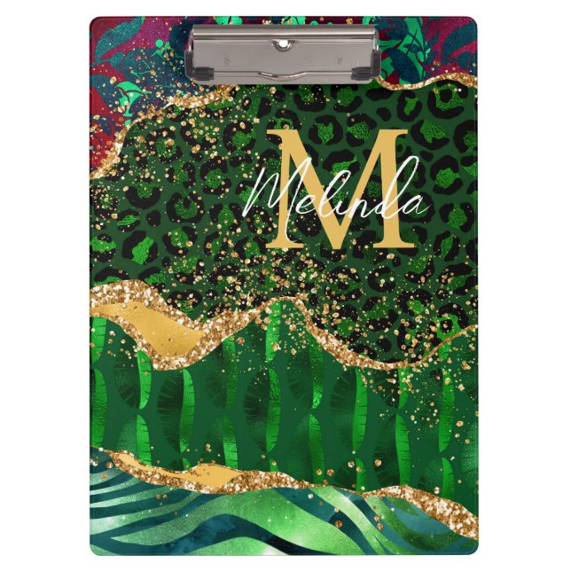 Green Safari Animal Print Agate Clipboard (Front)